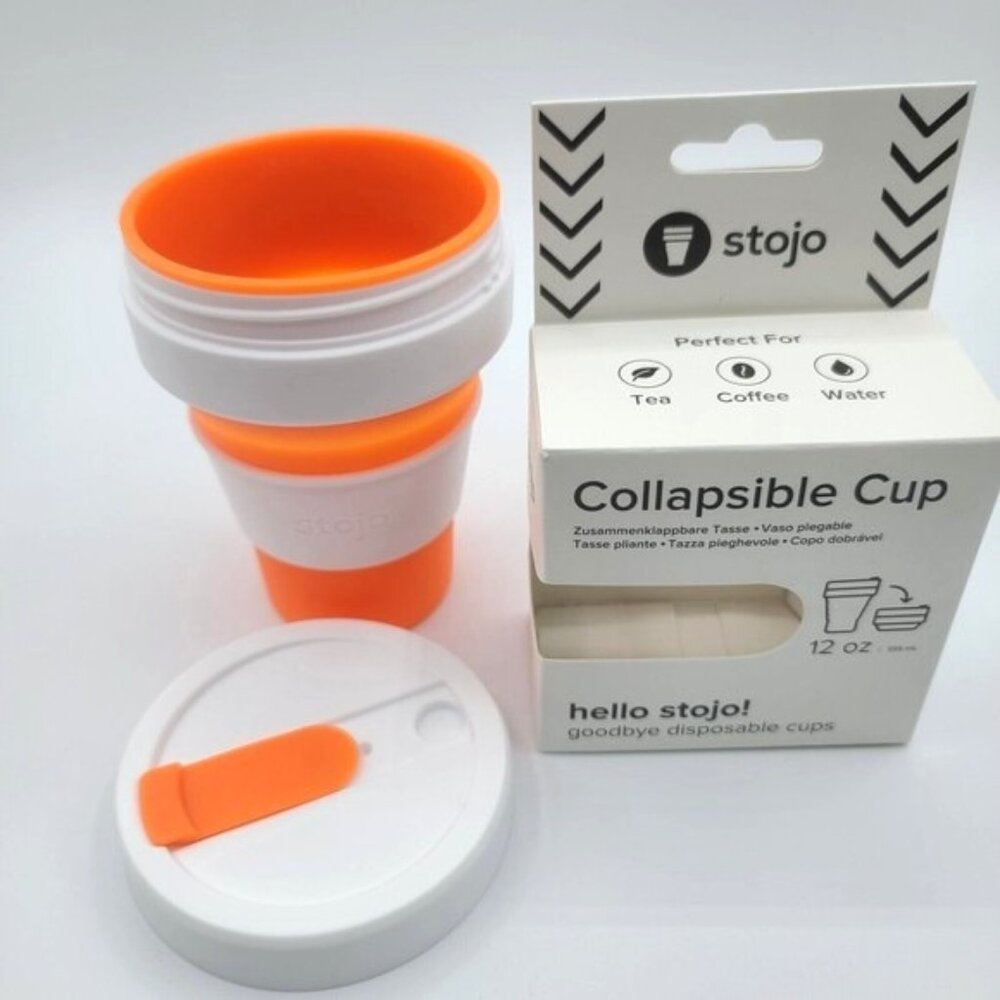 Lot of 4 Stojo Collapsible Cup 12 oz Orange White Portable Travel Tea Coffee NEW - Picture 3 of 10